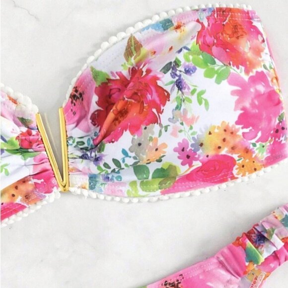 2 piece Floral Print Bandeau Bikini Swimsuit multicoor - Picture 6 of 8